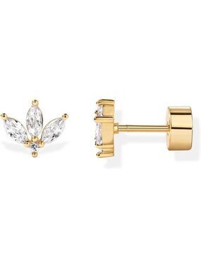 Gold Lotus Stud Earrings Cubic Zirconia Flat Back Helix Cartilage Jewelry
